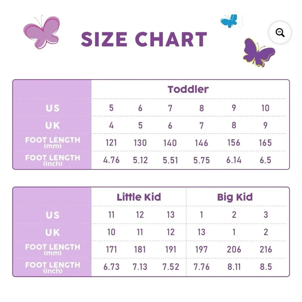 Toddler Rubber Rain Boots Kids Waterproof Boots for Girl Sz 3 Butterfly